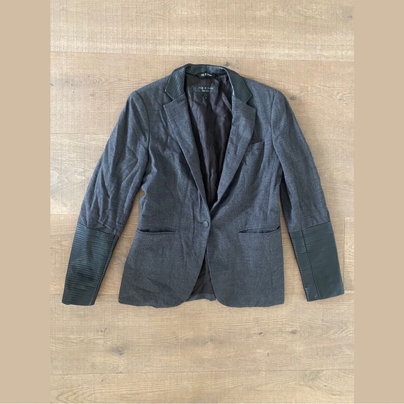 rag & bone women’s gray wool leather trim blazer jacket - Picture 1 of 5